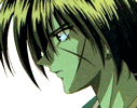 A serious, strangly cool Kenshin decked out with a green tint.
